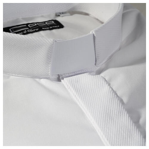 Collarhemd einfarbig mit feinen diagonalen Streifen Farbe Weiß Langarm Cococler 2