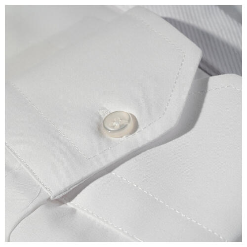 Collarhemd einfarbig mit feinen diagonalen Streifen Farbe Weiß Langarm Cococler 5