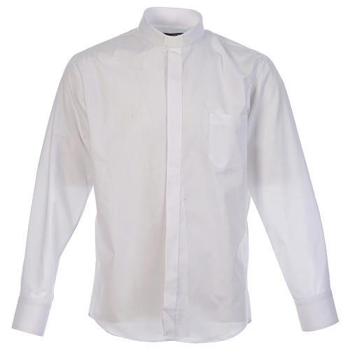 Camisa clergy sacerdote diagonal blanco manga larga Cococler 1