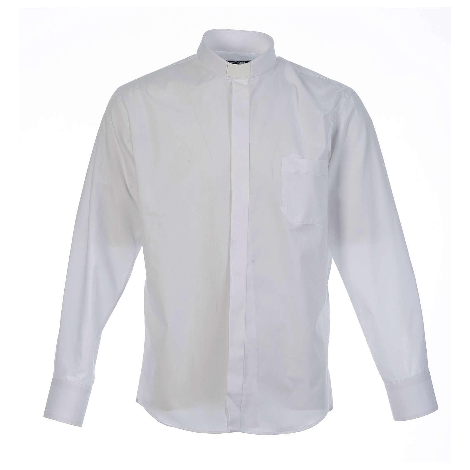 Camicia clergy tinta unita e diagonale bianco manica lunga
