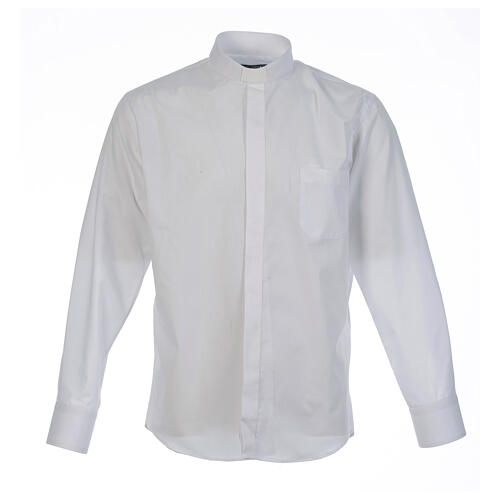 Camicia clergy tinta unita e diagonale bianco manica lunga Cococler 1