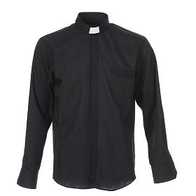 Collarhemd einfarbig mit feinen diagonalen Streifen Farbe Schwarz Langarm Cococler
