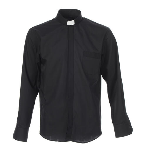Camisa clergy sacerdote diagonal negro manga larga Cococler 1