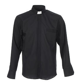 Camicia clergy tinta unita e diagonale nero manica lunga Cococler