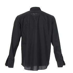 Camicia clergy tinta unita e diagonale nero manica lunga Cococler