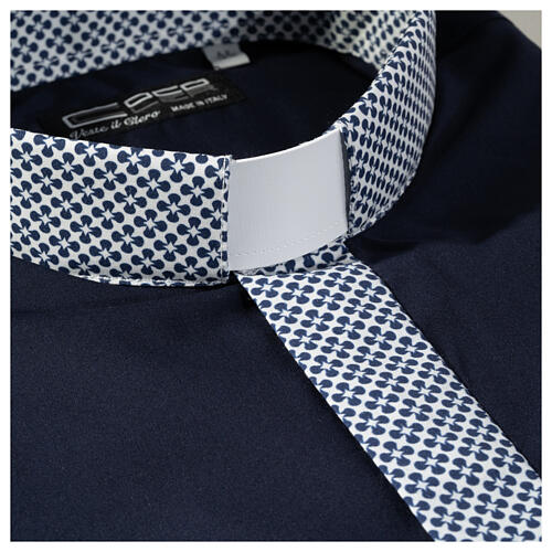Collarhemd mit Kontrast in der Farbe Blau abgesetzt mit Kreuzmuster Langarm Cococler 2