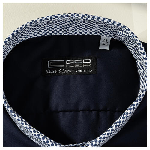Collarhemd mit Kontrast in der Farbe Blau abgesetzt mit Kreuzmuster Langarm Cococler 3