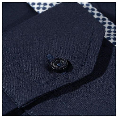 Collarhemd mit Kontrast in der Farbe Blau abgesetzt mit Kreuzmuster Langarm Cococler 5