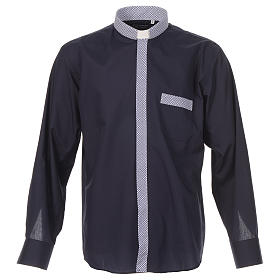 Camicia clergy contrasto croci blu manica lunga Cococler