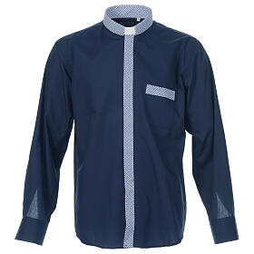 Blue long sleeve clergy shirt with contrast crosses Cococler