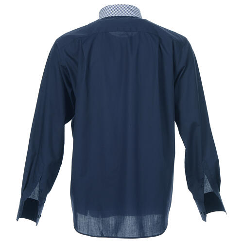 Blue long sleeve clergy shirt with contrast crosses Cococler 7