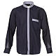Blue long sleeve clergy shirt with contrast crosses Cococler s1