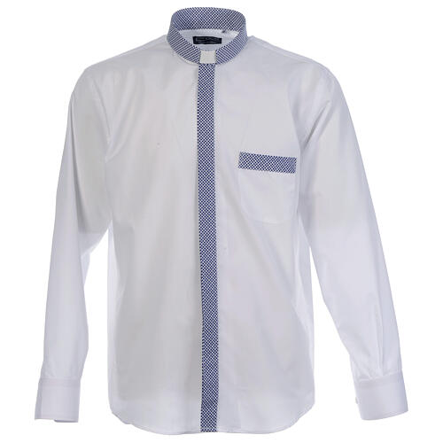 Collarhemd mit Kontrast in der Farbe Weiß abgesetzt mit Kreuzmuster Langarm Cococler 1