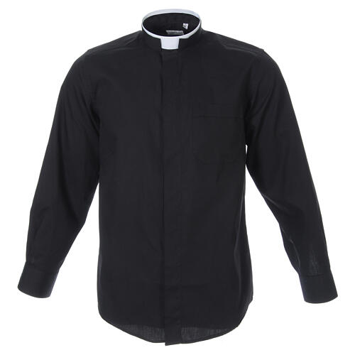 Clergy shirt, roman collar, long sleeves, mixed cotton black Cococler 1