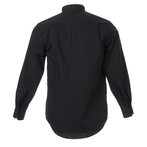 Camisa sacerdote cuello romano mixto algodón manga larga negro Cococler 7