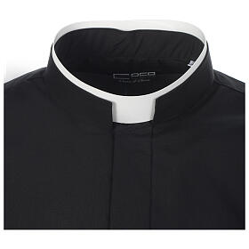 Camicia misto cotone collo romano manica lunga nero Cococler