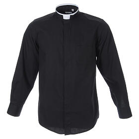 Clergyman Shirt with roman collar, black long sleeves, mixed cotton Cococler