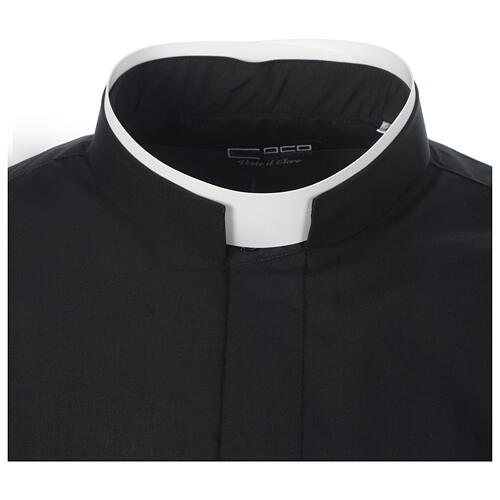 Clergyman Shirt with roman collar, black long sleeves, mixed cotton Cococler 2