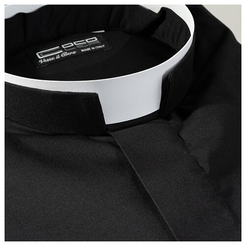 Clergyman Shirt with roman collar, black long sleeves, mixed cotton Cococler 2