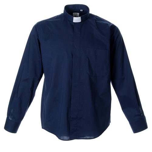 STOCK clergyman shirt with long sleeves in blend material blue 1