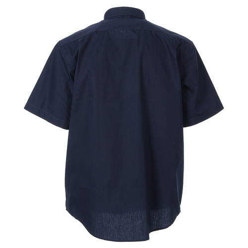 STOCK Chemise clergyman manches courtes popeline bleu 2