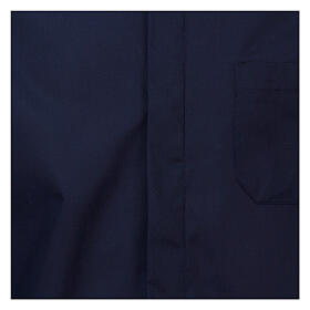 Long sleeved plain blue shirt, roman collar