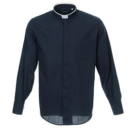 Long sleeved plain blue shirt, roman collar Cococler