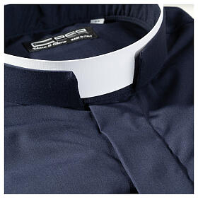 Camisa colarinho romano azul escuro uma cor manga longa Cococler