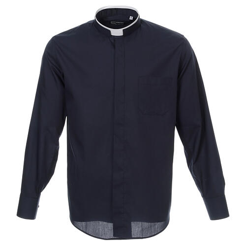 Long sleeved plain blue shirt, roman collar Cococler 1