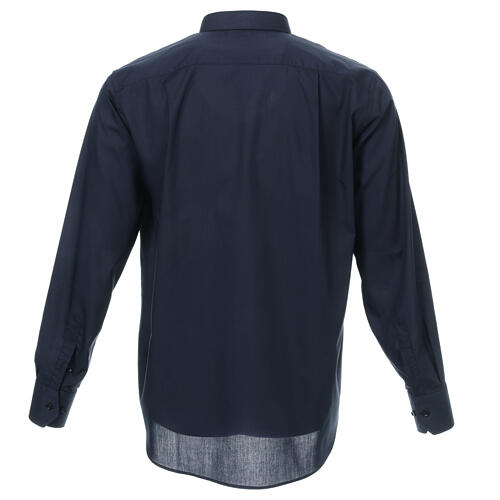 Long sleeved plain blue shirt, roman collar Cococler 7