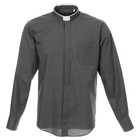 Long sleeved plain dark grey shirt, roman collar