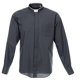 Long sleeved plain dark grey shirt, roman collar Cococler