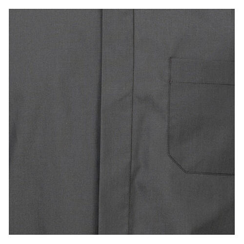 Long sleeved plain dark grey shirt, roman collar 2