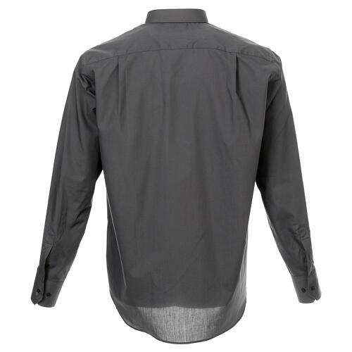 Long sleeved plain dark grey shirt, roman collar 3