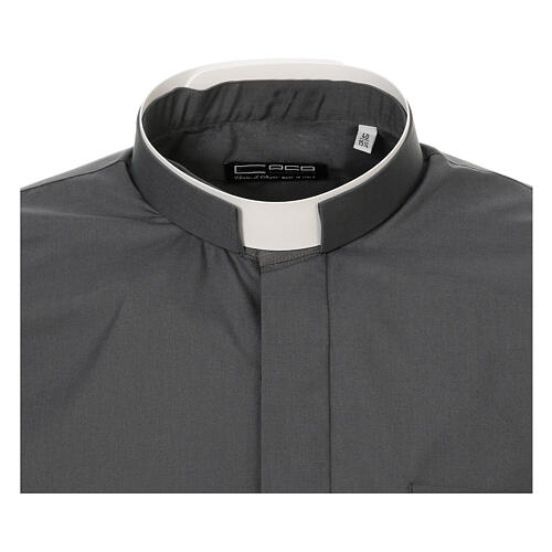 Long sleeved plain dark grey shirt, roman collar 5