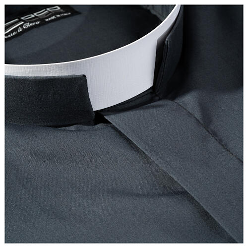 Long sleeved plain dark grey shirt, roman collar Cococler 2