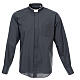 Long sleeved plain dark grey shirt, roman collar Cococler s1