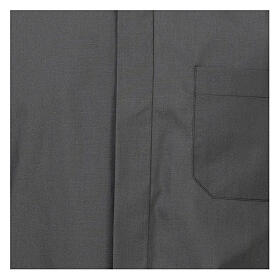 	Long sleeved plain dark grey shirt, roman collar Cococler