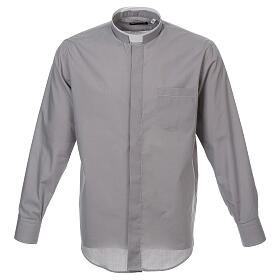 Clergy shirt with Roman collar light gray long sleeve Cococler