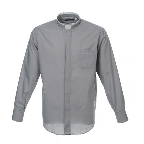 Clergy shirt with Roman collar light gray long sleeve Cococler 1