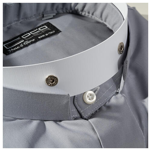Clergy shirt with Roman collar light gray long sleeve Cococler 6