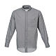 Clergy shirt with Roman collar light gray long sleeve Cococler s1