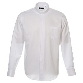 Koszula kapłańska diamentowy wzór, biała, z jedwabiem, Długi Rękaw
