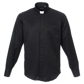 Koszula kapłańska diamentowy wzór, czarna, z jedwabiem, Długi Rękaw