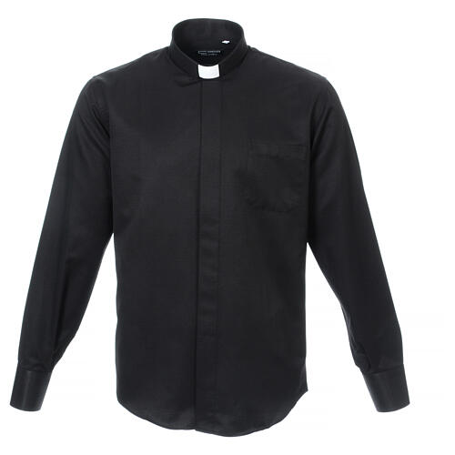 Long sleeved black clergy shirt silk diamond Cococler 1