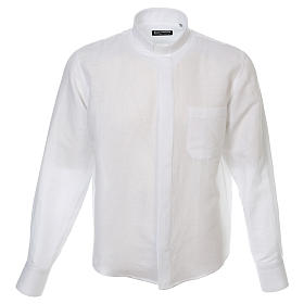 Collarhemd, Baumwolle-Leinen-Mischgewebe, Farbe weiß, Langarm