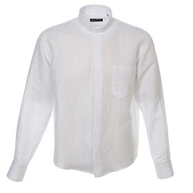 Clergy shirt, white linen and cotton blend, long sleeve, Cococler