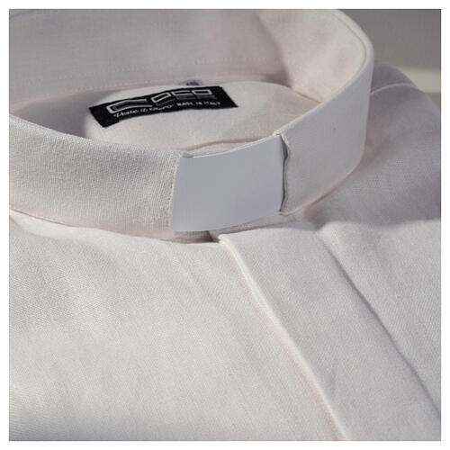 Clergy shirt, white cotton and linen, long sleeves Cococler 2