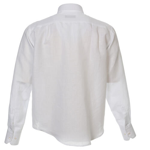 Clergy shirt, white linen and cotton blend, long sleeve, Cococler 7