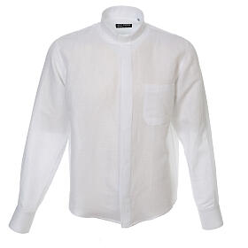 Koszula kapłańska bawełna i len, biała, Długi Rękaw Cococler